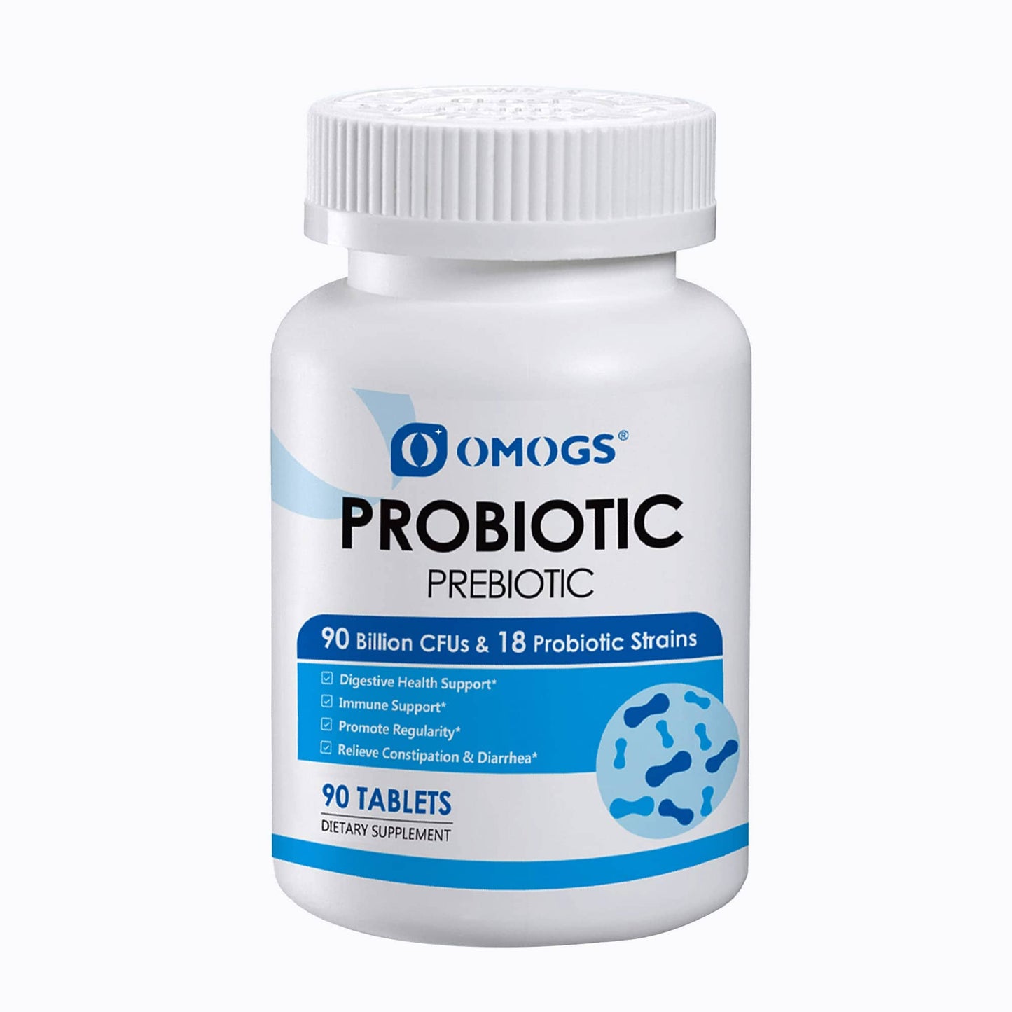 OMOGS Probiotics 90B CFUs – 18 Strains, 3 Organic Prebiotics & Vitamin C | 90 Tablets