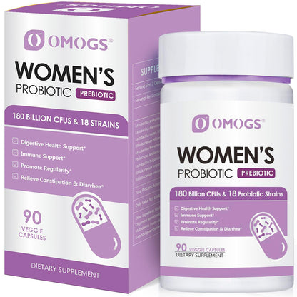 OMOGS Women's Probiotic 180 Billion CFUs | 18 Strains, Organic Prebiotics, Cranberry, D-Mannose & Digestive Enzymes | 90 Capsules