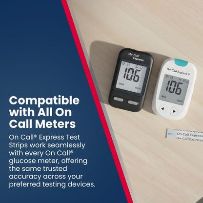 On Call Express Blood Glucose Test Strips – No Coding, 50 Count, Quick Read in Seconds
