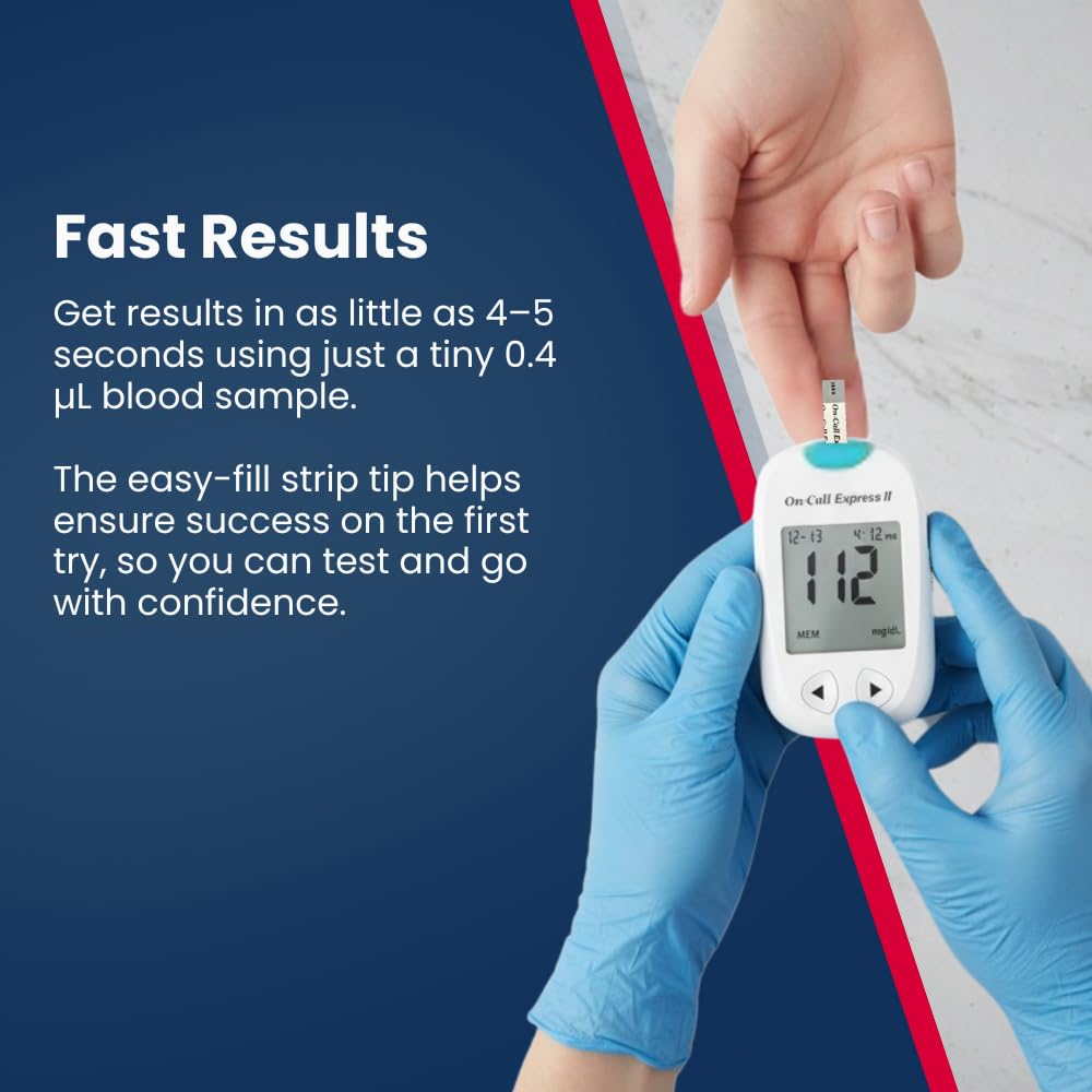 On Call Express Blood Glucose Test Strips – No Coding, 50 Count, Quick Read in Seconds