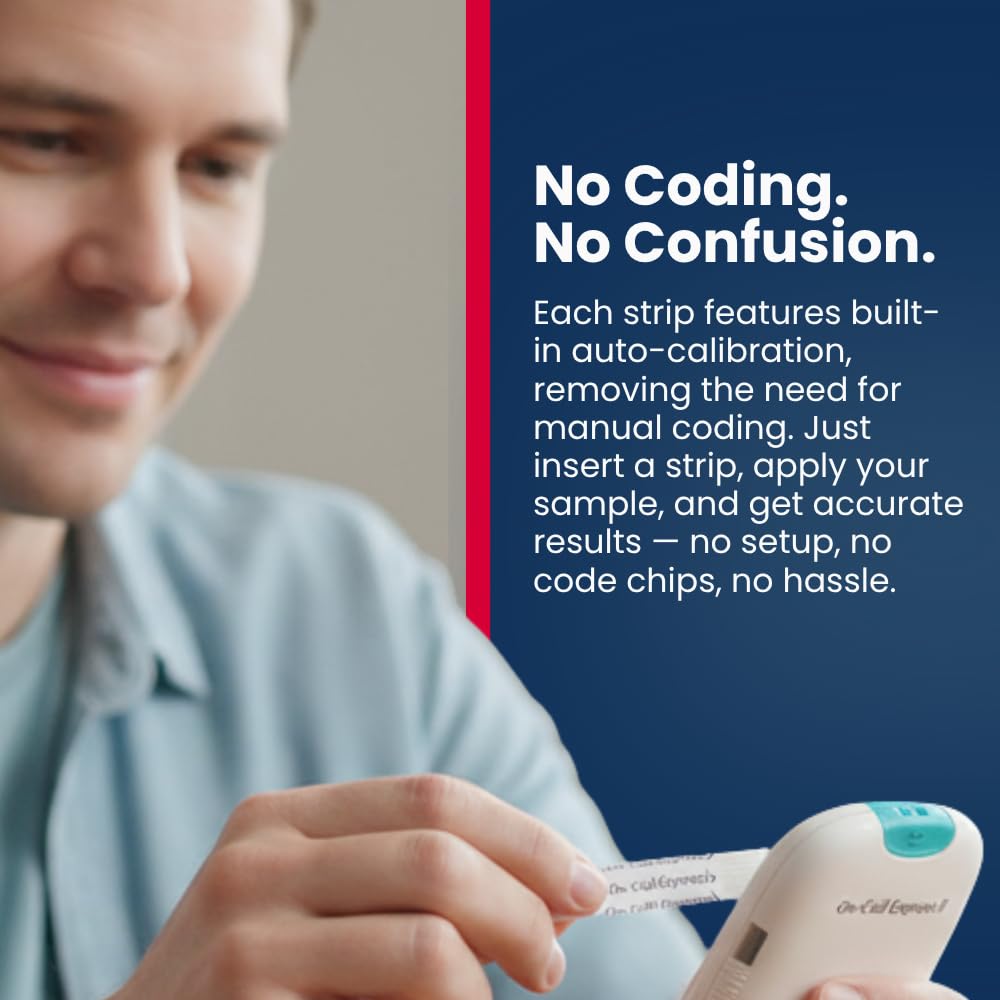 On Call Express Blood Glucose Test Strips – No Coding, 50 Count, Quick Read in Seconds