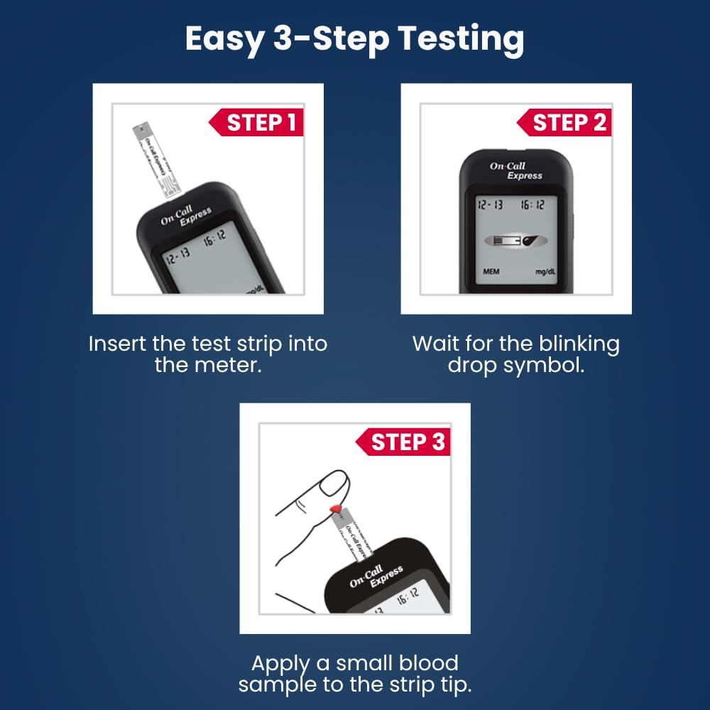 On Call Express Blood Glucose Test Strips – No Coding, 50 Count, Quick Read in Seconds