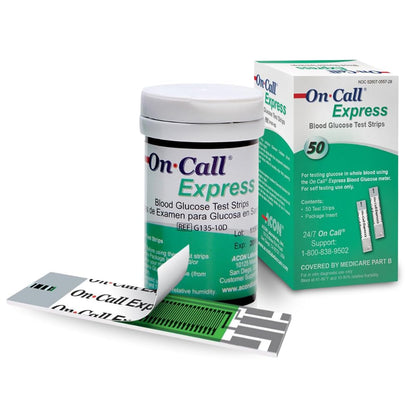 On Call Express Blood Glucose Test Strips – No Coding, 50 Count, Quick Read in Seconds