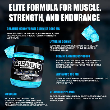 Creatine Monohydrate Gummies 5000mg – Vegan, Sugar-Free, Made in USA | 120 Gummies (30 Servings)