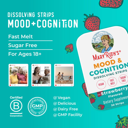 Mood & Cognition Dissolving Strips by MaryRuth's – B Vitamins, Saffron, Strawberry