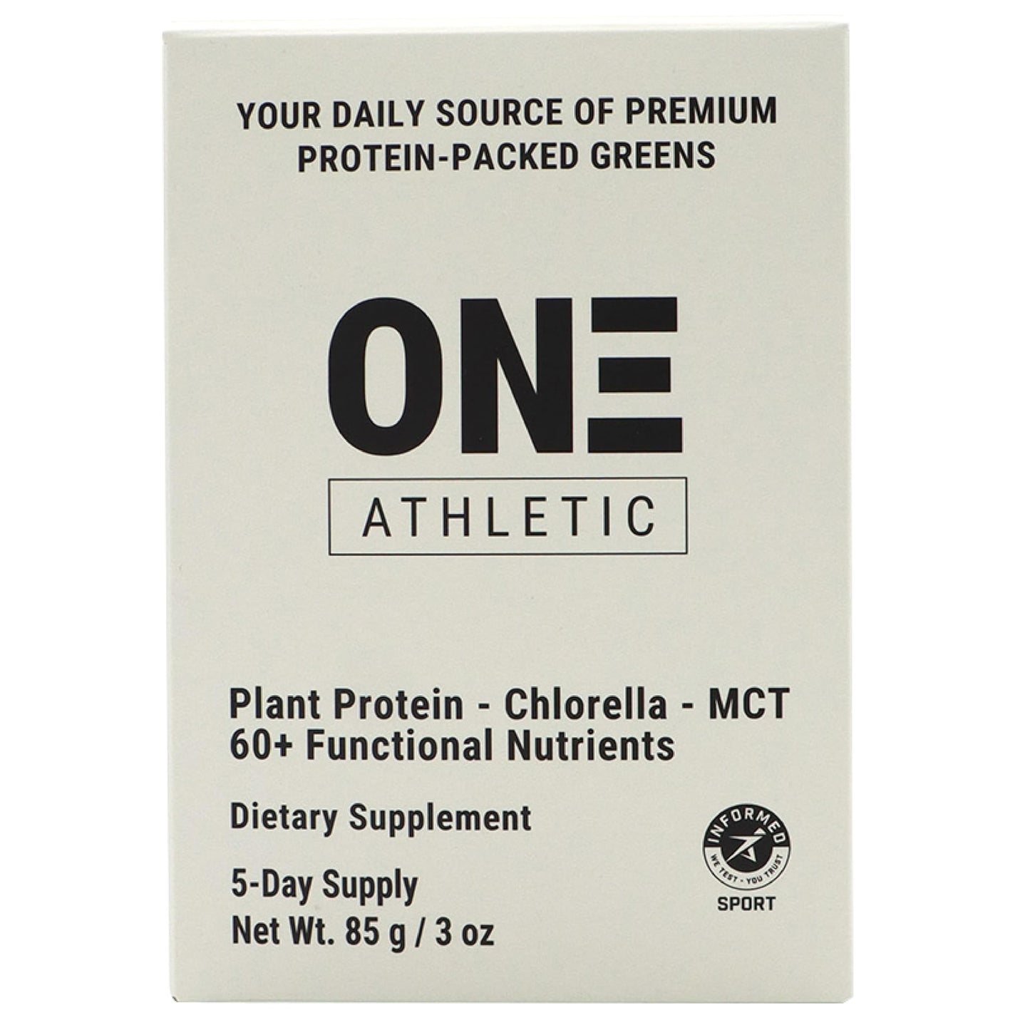 ON3 Athletic Protein Greens Supplement – Chlorella, Eleuthero & MCT Powder (5 Servings, Herbal)