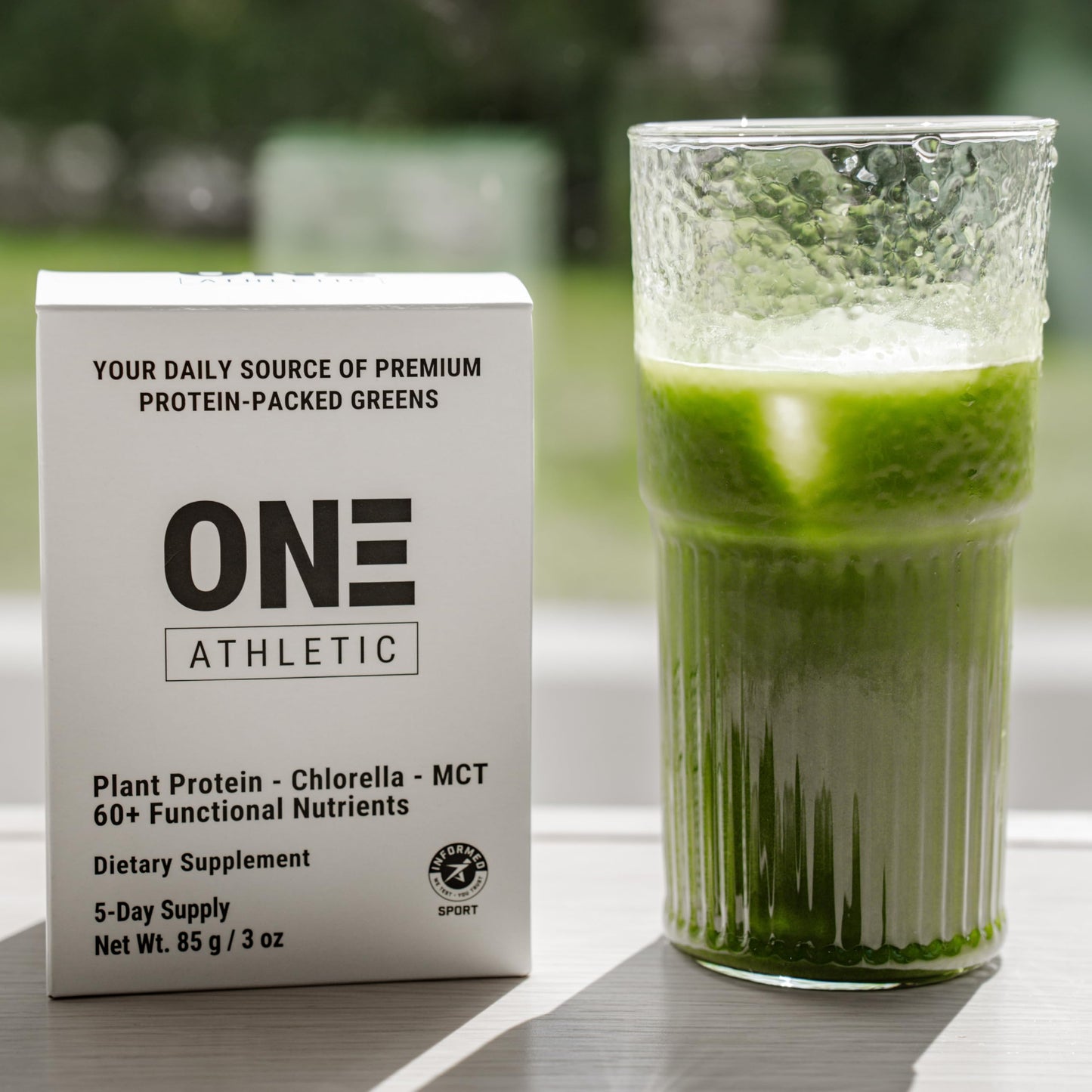 ON3 Athletic Protein Greens Supplement – Chlorella, Eleuthero & MCT Powder (5 Servings, Herbal)