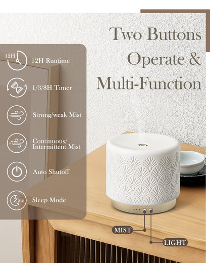 Onaboviva Ceramic 280ml Essential Oil Diffuser – Ultrasonic Aromatherapy & Night Light