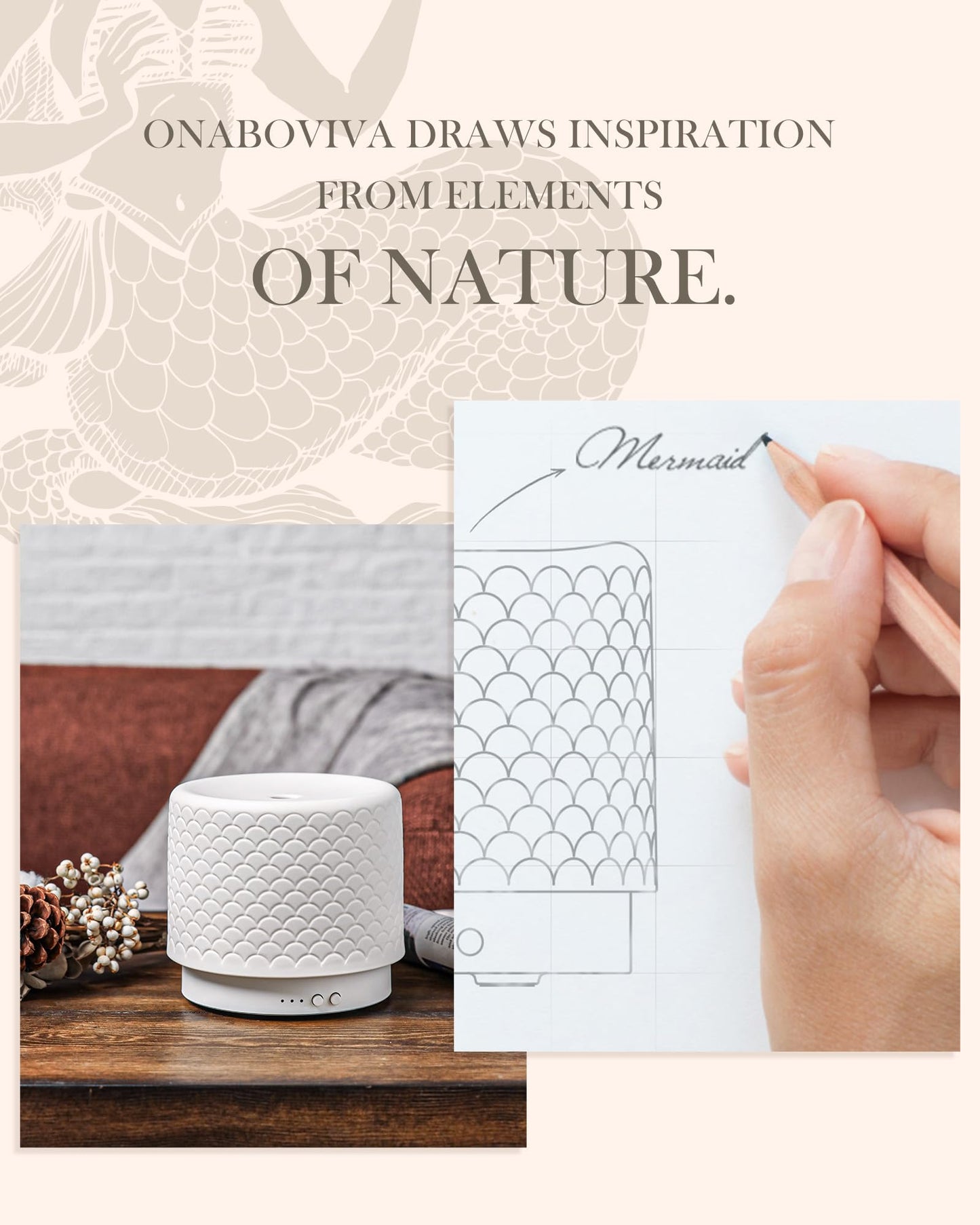 Onaboviva Ceramic Essential Oil Diffuser 280ml | Ultrasonic Diffuser for Large Rooms