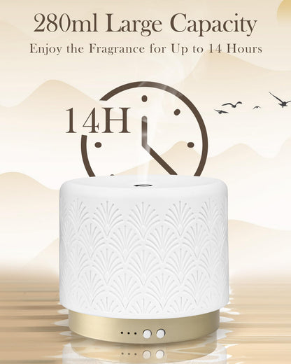 Onaboviva Ceramic 280ml Essential Oil Diffuser – Ultrasonic Aromatherapy & Night Light