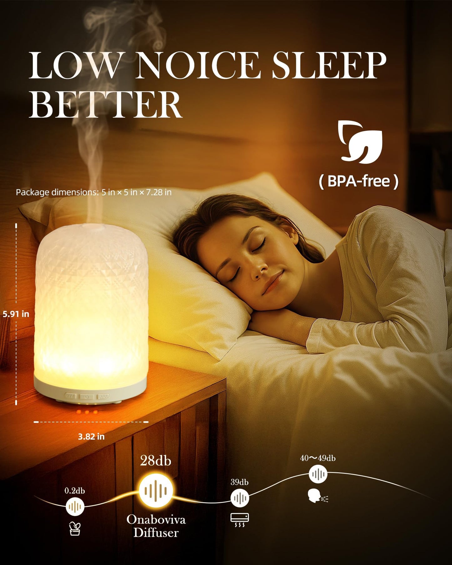 Onaboviva Essential Oil Diffuser – 2.4MHz Ultrasonic, 120ml Glass Diffuser, Auto Shut-Off, 3 Timers, BPA-Free, Home Office Spa