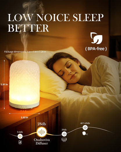 Onaboviva Essential Oil Diffuser – 2.4MHz Ultrasonic, 120ml Glass Diffuser, Auto Shut-Off, 3 Timers, BPA-Free, Home Office Spa