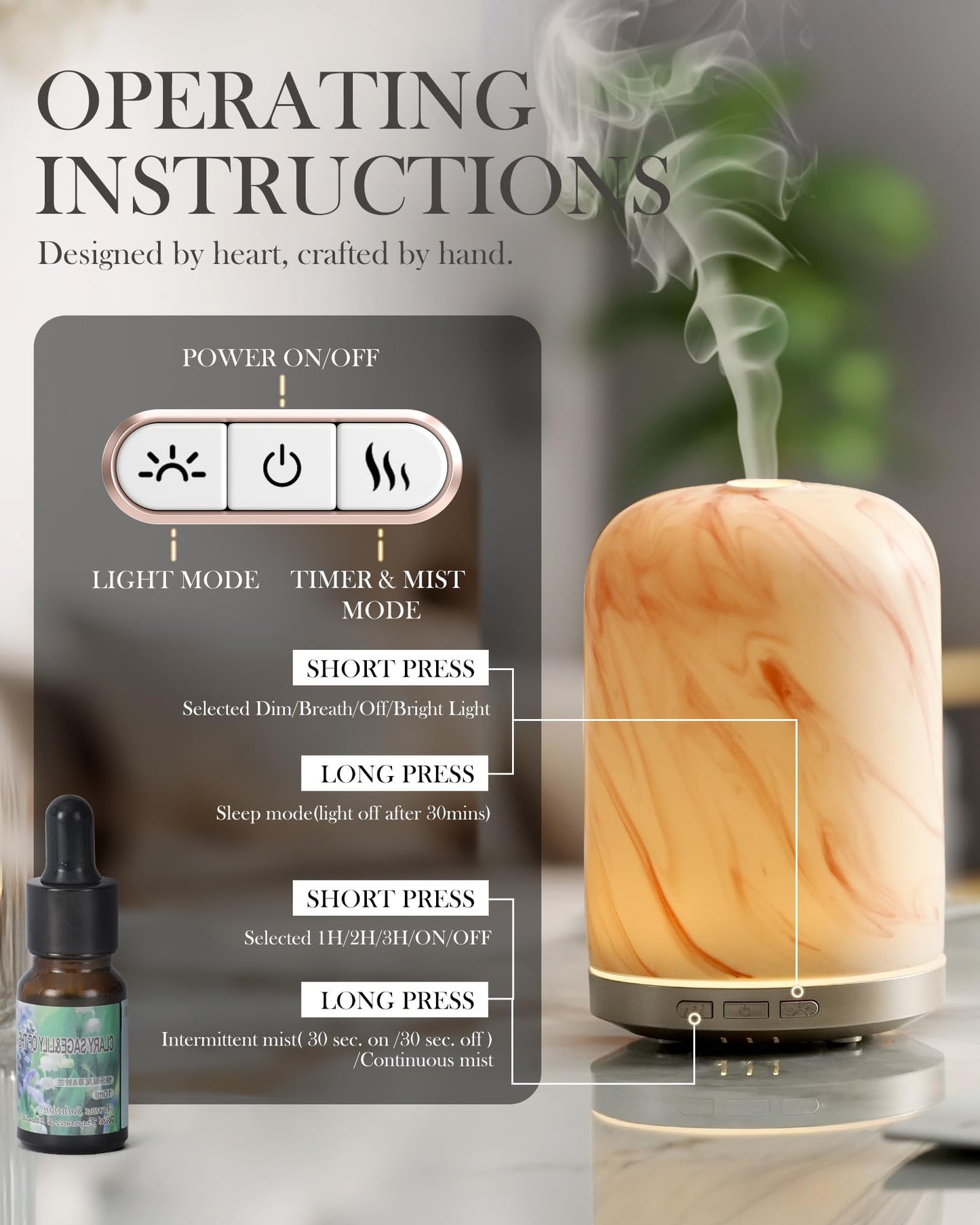 Onaboviva Essential Oil Diffuser – 2.4MHz Ultrasonic, 120ml, Auto Shut-Off, BPA-Free