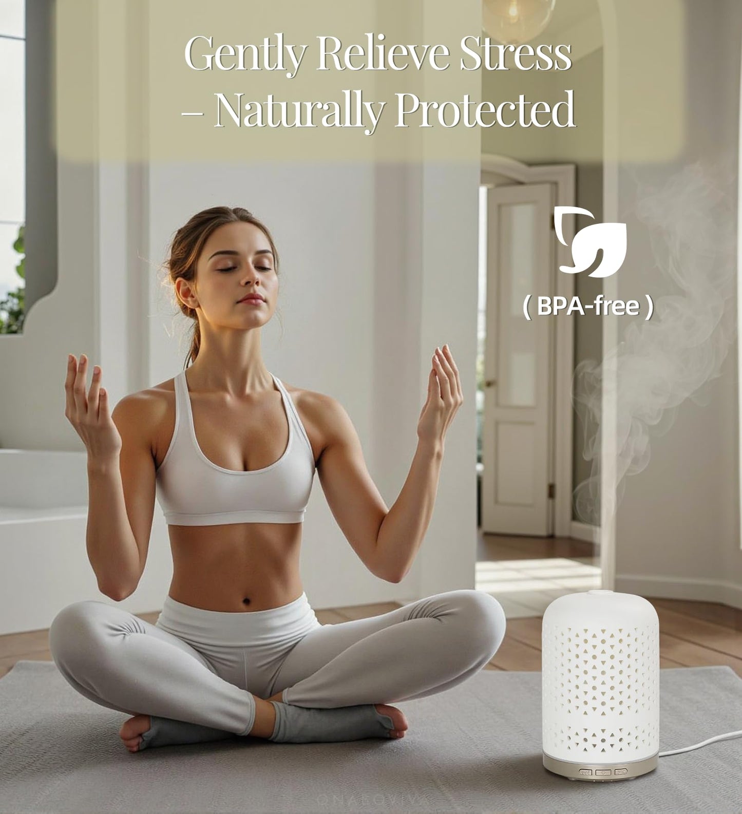 Onaboviva Essential Oil Diffuser – 120ml Ceramic Ultrasonic Diffuser with Auto Shut-Off, 3 Timers, BPA-Free
