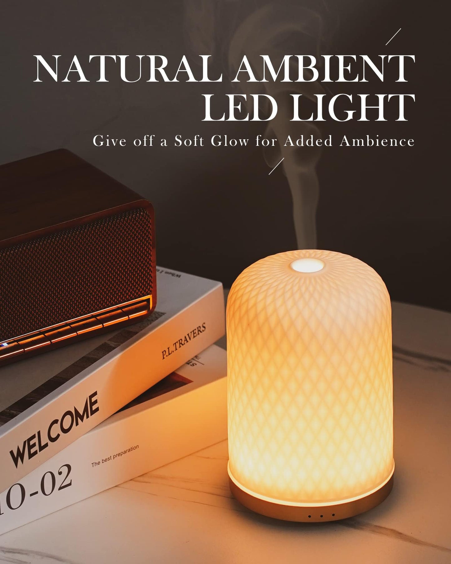 Essential Oil Diffuser 110ML – Ceramic Ultrasonic Diffuser, White