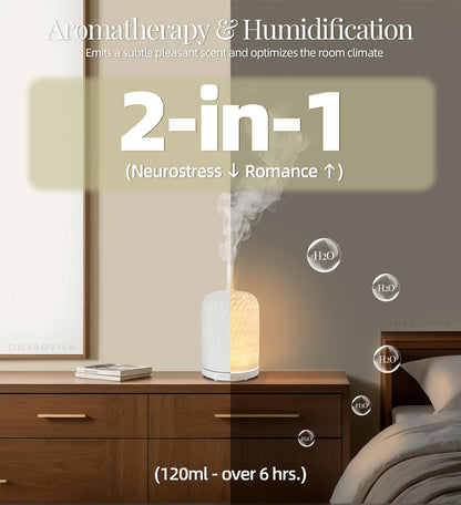 Onaboviva Essential Oil Diffuser – 2.4MHz Ultrasonic Ceramic Diffuser 120ml Auto Shut-Off