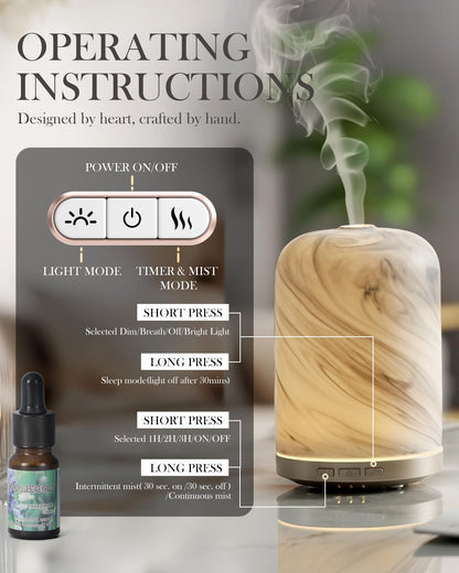 Onaboviva Essential Oil Diffuser – 120ml, 2.4MHz Ultrasonic | Auto Shut-Off