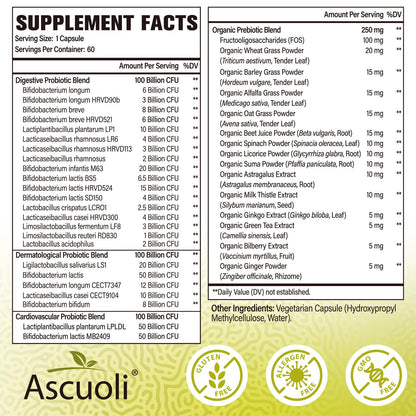 Ascuoli Probiotics for Women & Men – 300B CFU, 24 Strains, 15 Organic Herbs, 120 Veg Capsules