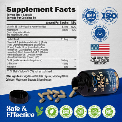 Sleeping Pills for Adults 550mg | Melatonin 3mg | Non-Habit Sleep Support - Made in USA