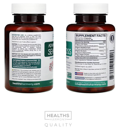 Organic Irish Sea Moss Capsules with Bladderwrack & Burdock - USA Made