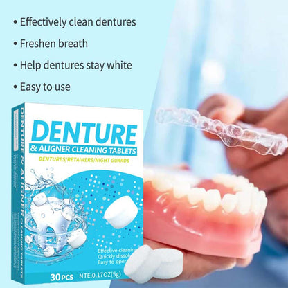 Retainer Cleaner Tablets 30 Count – Effervescent Cleaning for Aligners, Night Guards & Dentures