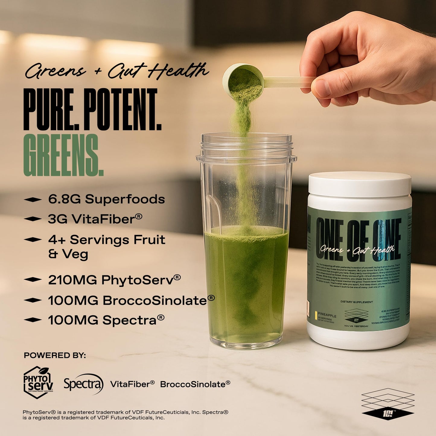 ONE OF ONE Greens & Gut Health – Pineapple Greens Powder with Prebiotics, Probiotics & Digestive Enzymes | 30 Servings