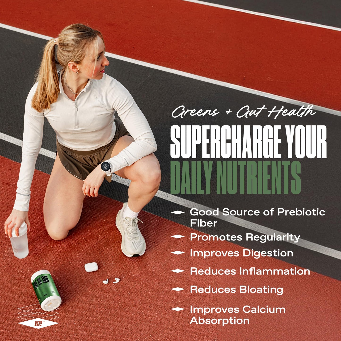 ONE OF ONE Greens & Gut Health – Pineapple Greens Powder with Prebiotics, Probiotics & Digestive Enzymes | 30 Servings