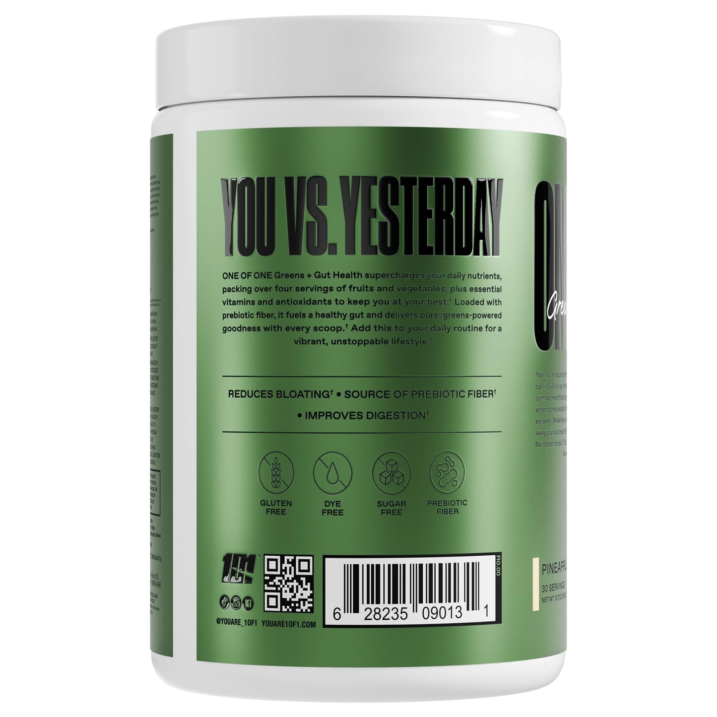 ONE OF ONE Greens & Gut Health – Pineapple Greens Powder with Prebiotics, Probiotics & Digestive Enzymes | 30 Servings