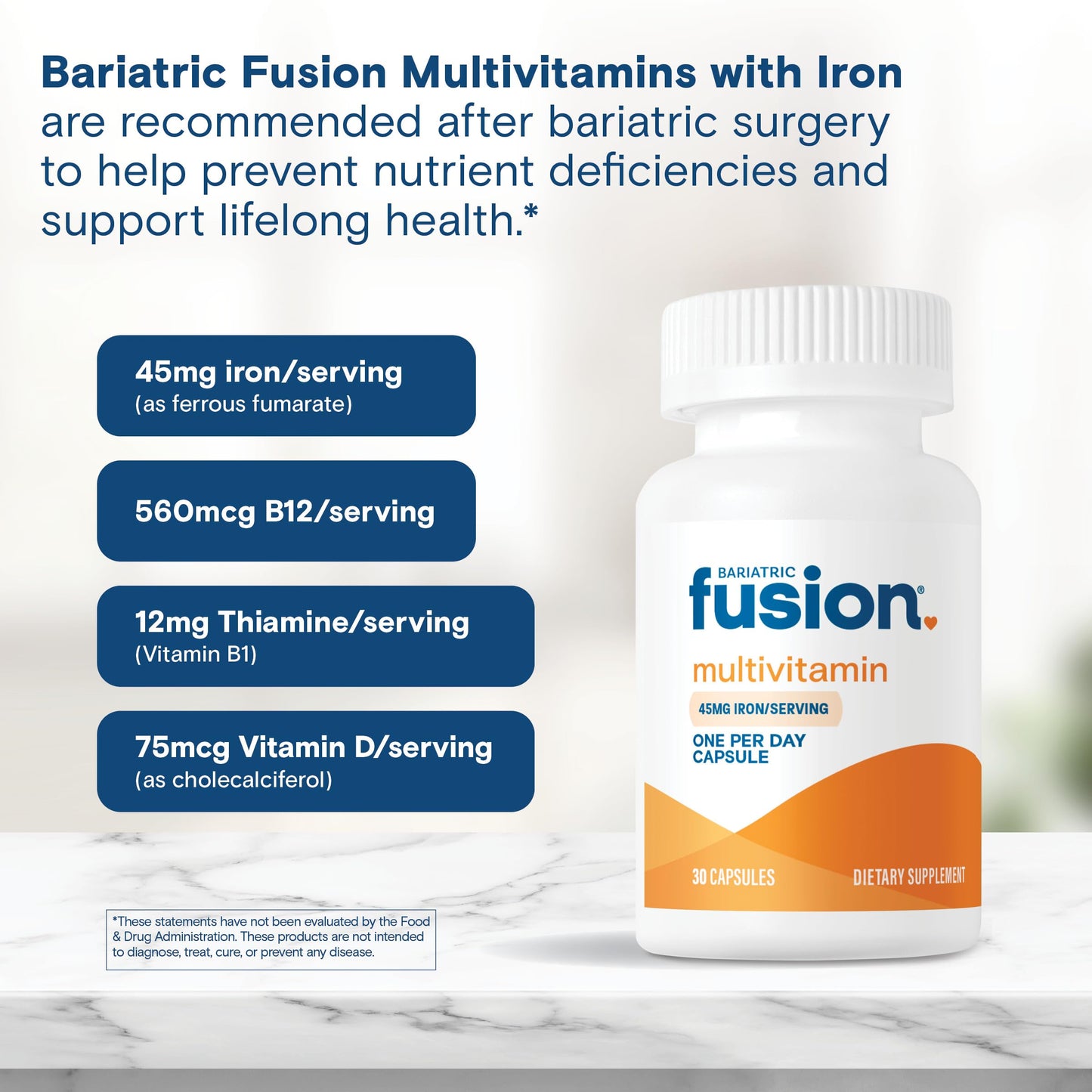 Bariatric Fusion One Per Day Multivitamin with Iron | Easy-to-Swallow Capsule