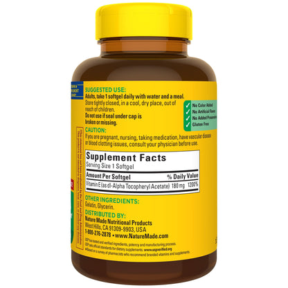 Nature Made Vitamin E 180 mg (400 IU) dl-Alpha Softgels – Antioxidant Support, 300 Softgels