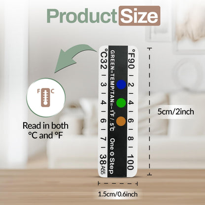One Step Urine Temperature Test Strips – 100 Adhesive Stick-On Thermometer Strips (32°C–38°C / 90°F–100°F)