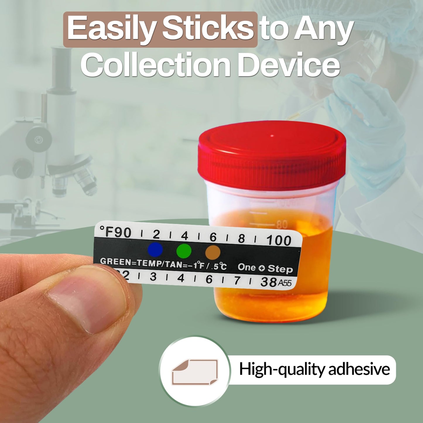 One Step Urine Temperature Test Strips – 100 Adhesive Stick-On Thermometer Strips (32°C–38°C / 90°F–100°F)