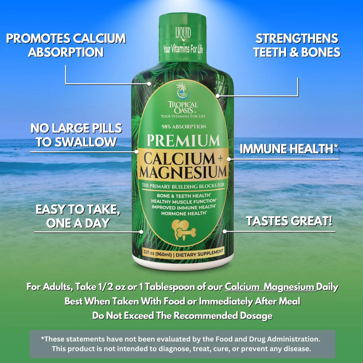 Tropical Oasis Liquid Calcium Magnesium – 98% Absorption – 32 Fl Oz (64 Serv) BritishVita | Premium UK Vitamins & Wellness Supplements