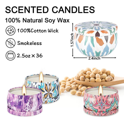 Onebird 36-Piece Scented Candle Gift Set - Natural Soy Wax Aromatherapy Candles