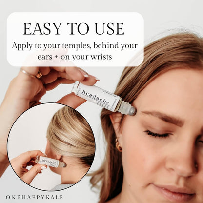 Onehappykale Headache Relief Essential Oil Roll-On 10ml – Fast-Acting Natural Blend (Peppermint, Lavender, Rosemary, Eucalyptus & Hyssop) – Cruelty-Free, Made in USA