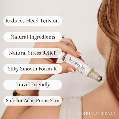 Onehappykale Headache Relief Essential Oil Roll-On 10ml – Fast-Acting Natural Blend (Peppermint, Lavender, Rosemary, Eucalyptus & Hyssop) – Cruelty-Free, Made in USA