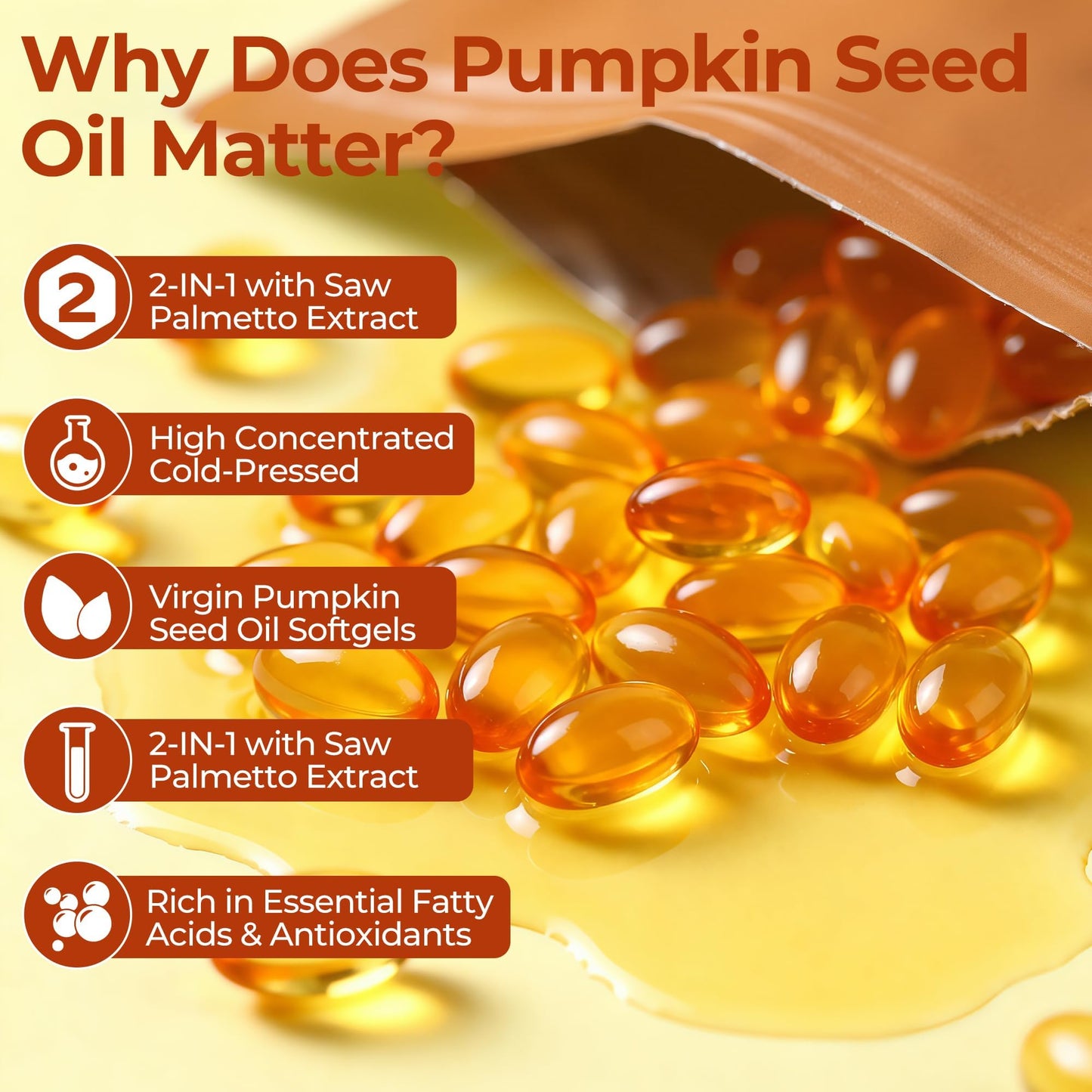 Oneoo Pumpkin Seed Oil 2000mg with Saw Palmetto – 300 Softgels for Hair, Prostate & Urinary Health (Cold-Pressed, Non-GMO)