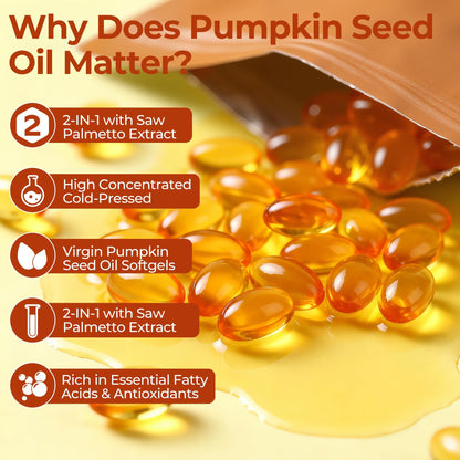 Oneoo Pumpkin Seed Oil 2000mg with Saw Palmetto – 300 Softgels for Hair, Prostate & Urinary Health (Cold-Pressed, Non-GMO)