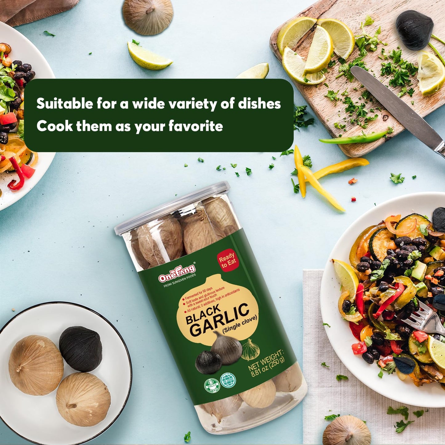 ONETANG Black Garlic 8.82 oz – 90-Day Fermented, Non-GMO, Ready-to-Eat