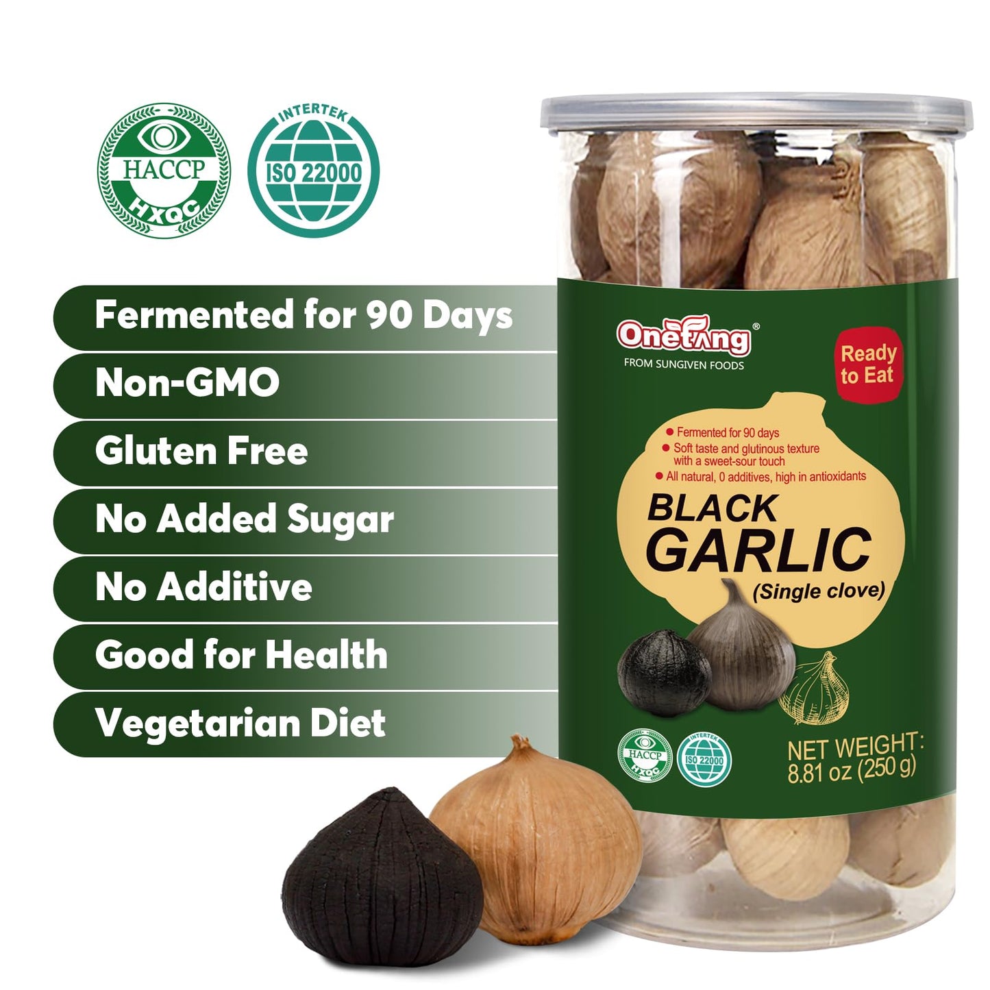 ONETANG Black Garlic 8.82 oz – 90-Day Fermented, Non-GMO, Ready-to-Eat