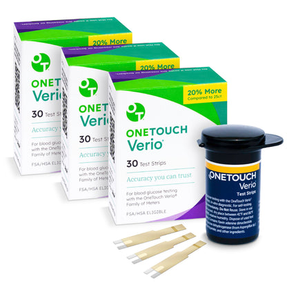 OneTouch Verio Test Strips Value Pack – 90 Count (3 Boxes of 30) for Blood Glucose Monitoring