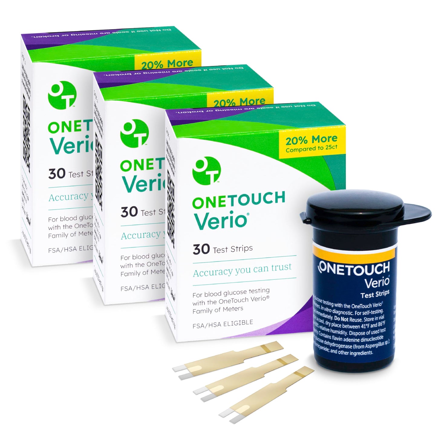 OneTouch Verio Test Strips Value Pack – 90 Count (3 Boxes of 30) for Blood Glucose Monitoring