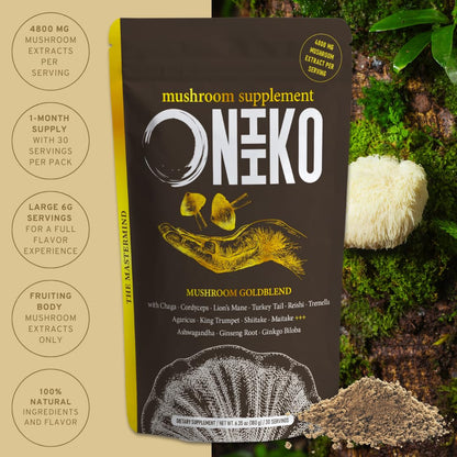 Oniiko 10 Mushroom Powder with Ginkgo, Ginseng & Ashwagha nd a – Performance, Memory & Immunity, 4800 mg per Serving, 30 Servings