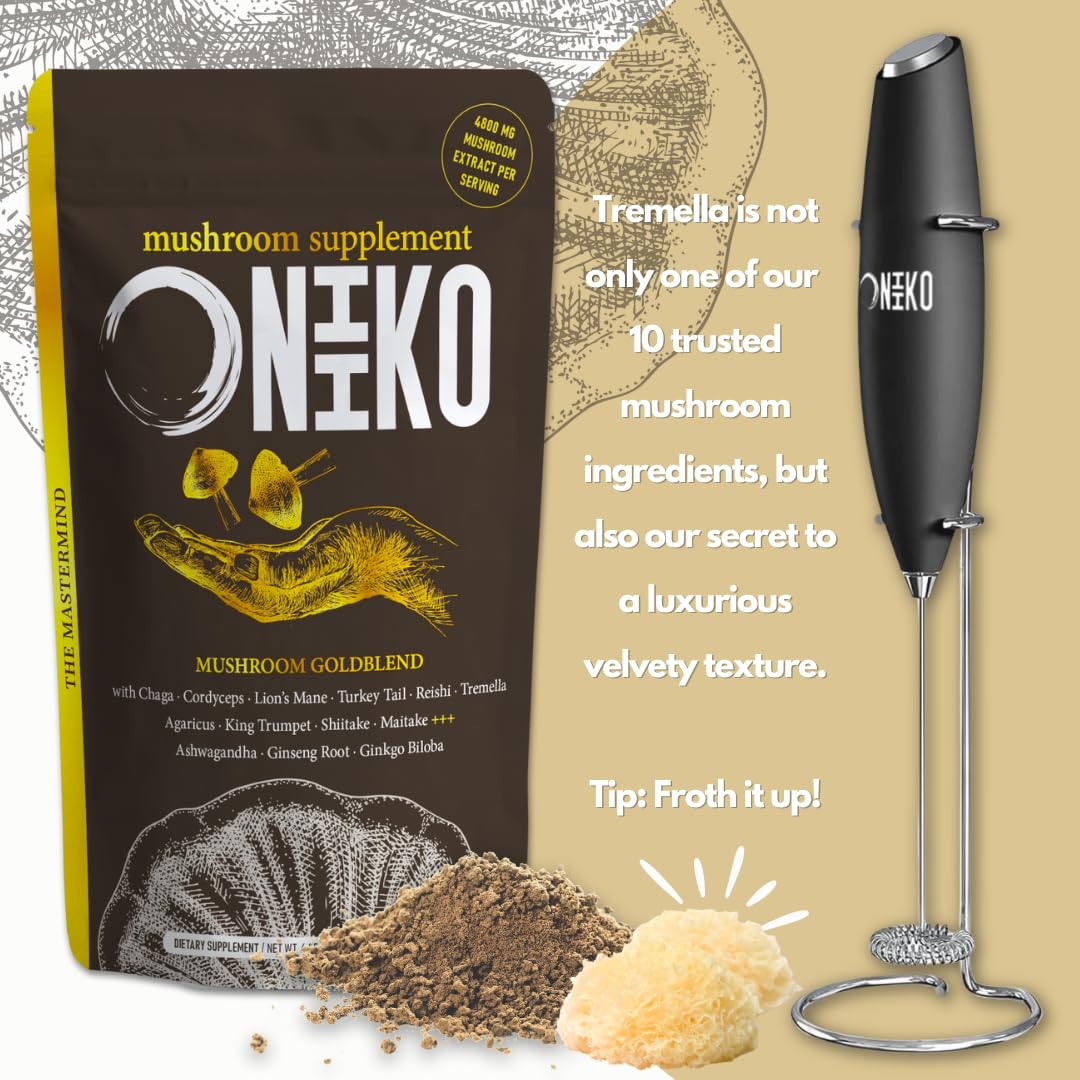 Oniiko 10 Mushroom Powder with Ginkgo, Ginseng & Ashwagha nd a – Performance, Memory & Immunity, 4800 mg per Serving, 30 Servings