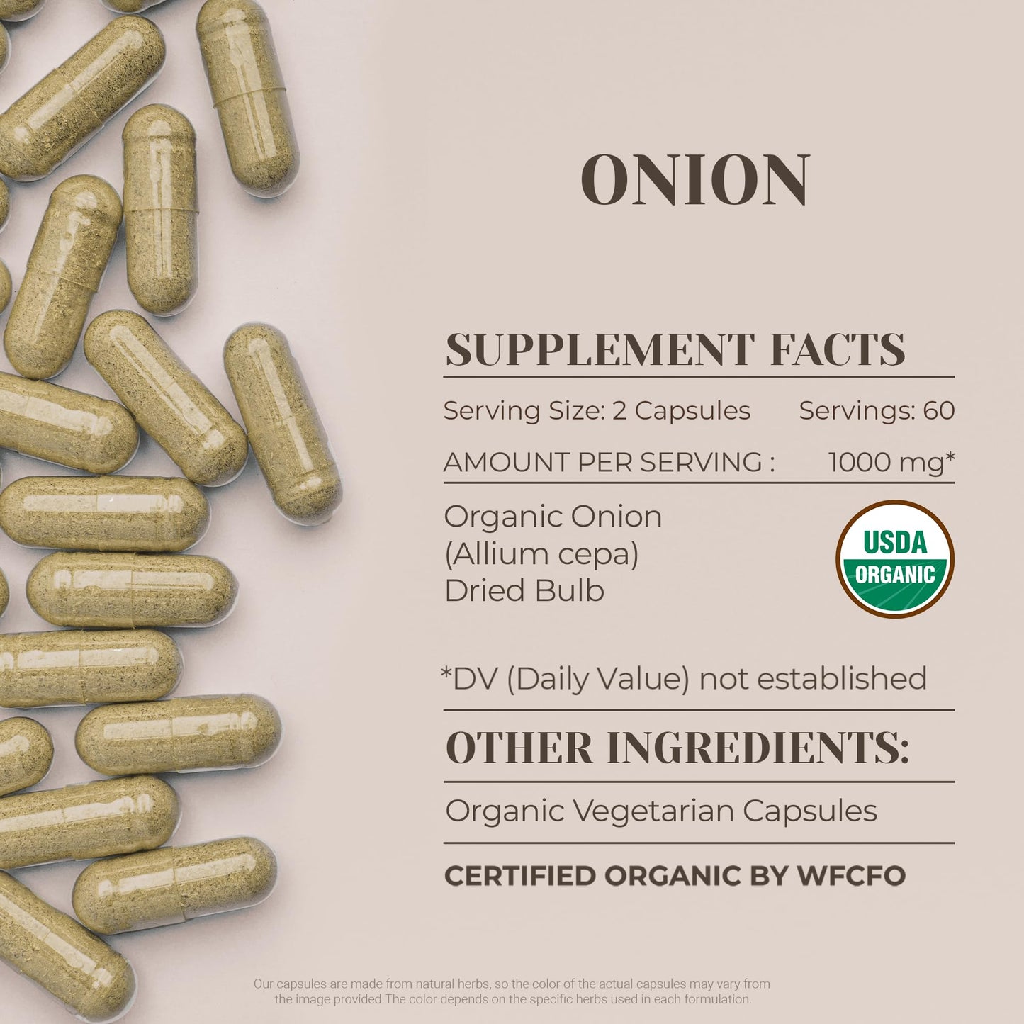 Onion USDA Organic 120 Capsules | High-Potency Natural Supplement | Certified Organic Vegetarian Capsules and Organic Onion (Allium cepa) Dried Bulb (120 Capsules)