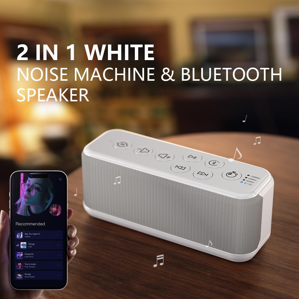 OnLyee White Noise Sound Machine with Bluetooth Speaker – 15 Soothing Sounds, Auto-Off Timer, 3000mAh Battery