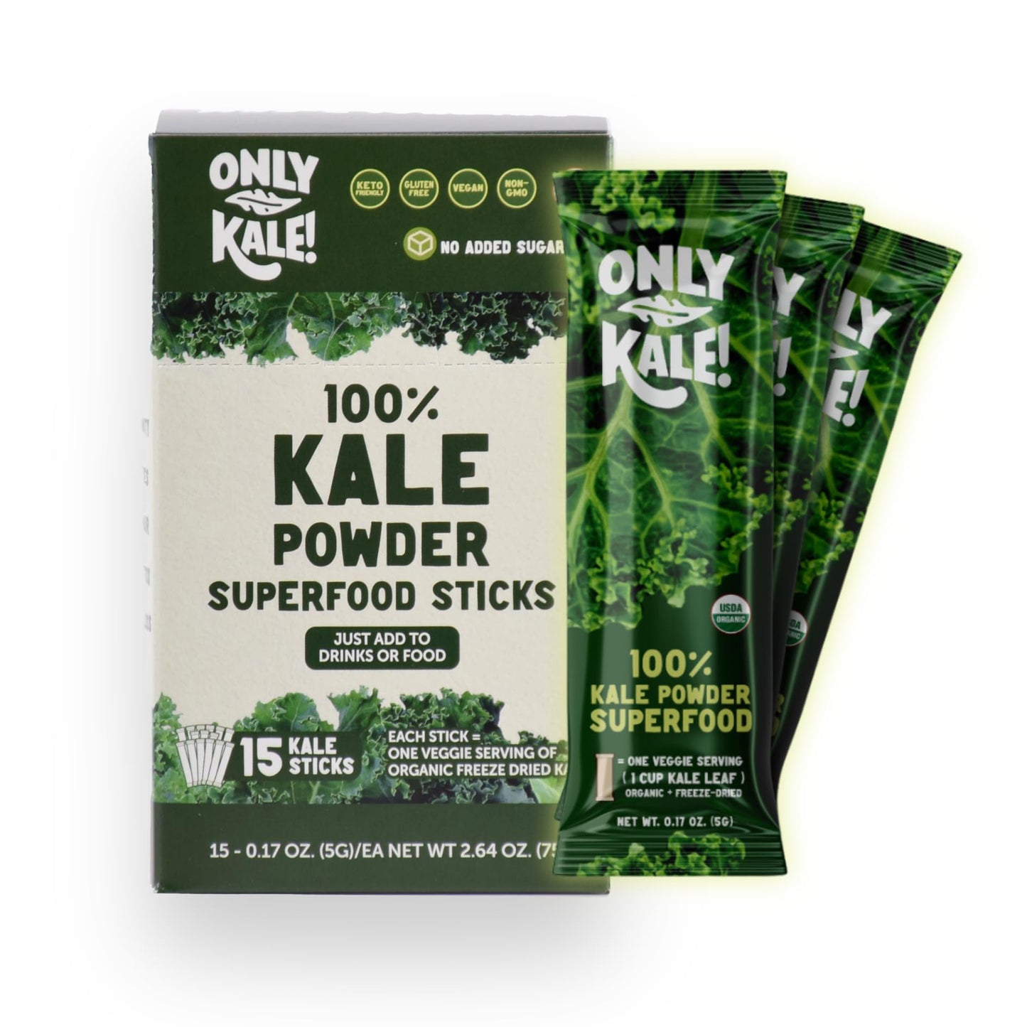 OnlyKale Kale Powder – 1 Month Supply (15 Sticks) – Organic Green Superfood | USDA Organic