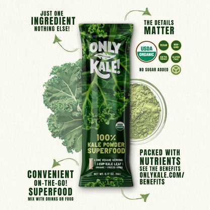 OnlyKale Kale Powder – 1 Month Supply (15 Sticks) – Organic Green Superfood | USDA Organic