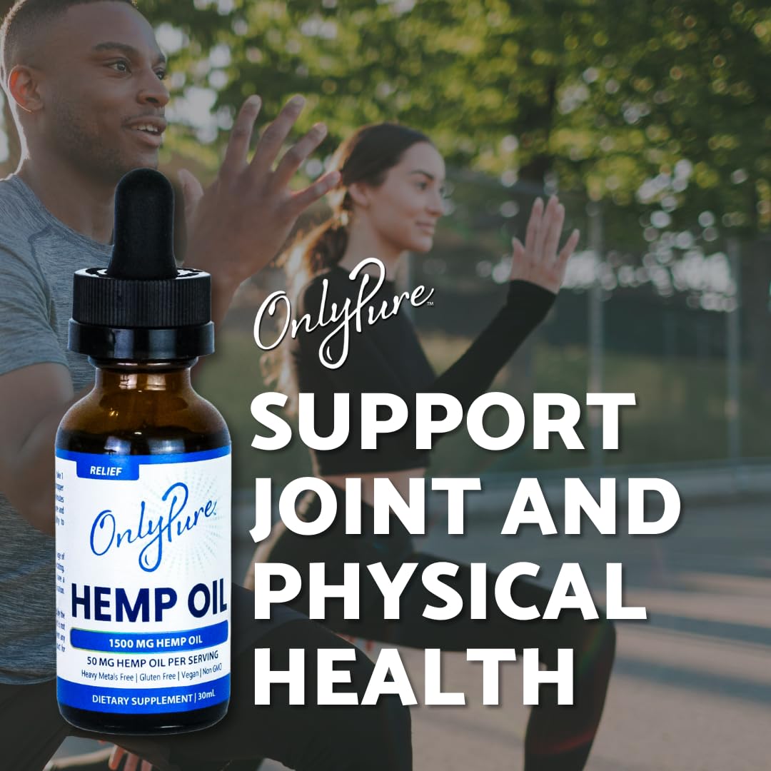 OnlyPure Relief Hemp Oil Drops – 1500 mg, 30 mL | Wellness, Sleep & Relaxation | All-Natural, MCT Oil, Non-GMO, Vegan