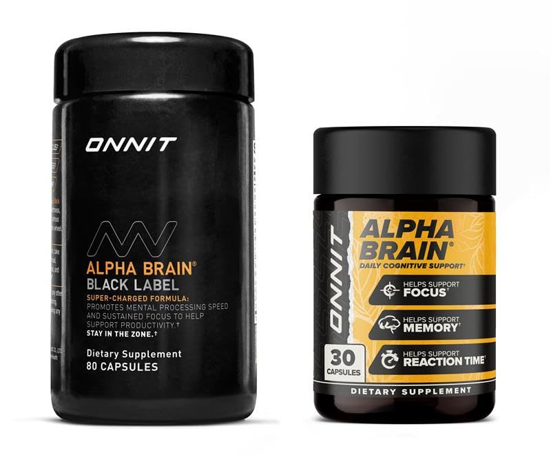 ONNIT Premium Alpha Brain Bundle – Alpha Brain 30ct + Black Label 80ct Nootropic